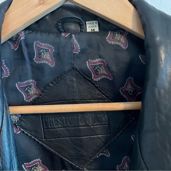 Vintage 80s Preston & York Leather Coat Black Oversized Design - Picture 7 of 15